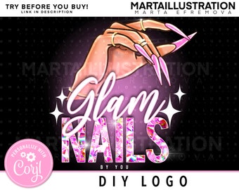 DIY NAIL LOGO, Diy Diamond Logo, Nail Logo, Hand Logo, Diy Money Logo, Beauty Logo, Nail Business Logo, diy pink Logo