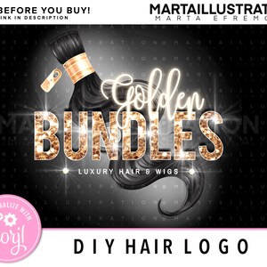 DIY HAIR LOGO, Diy Hair bundle logo, Hair logo, hair bundle logo, hairstylist logo, gold hair logo, hair business logo, diy glitter logo