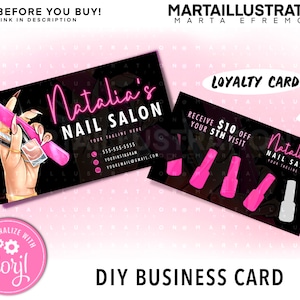 DIY BUSINESS CARD, Diy nail business card, loyalty card, business card template, diy card template, nail technician