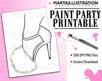 LIENZO TACONES IMPRIMIBLES, Lienzo prediseñado, Lienzo preesqueado, Lienzo delineado, Sorbo y pintura, Kit de pintura, Pintura de lienzo, Fiesta de pintura de bricolaje