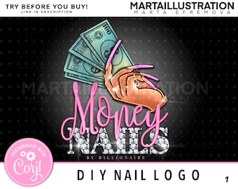 DIY NAIL LOGO, Diy Diamond logo, Nail logo, Hand logo, Diy Money logo, beauty logo, Nail business logo, diy pink logo