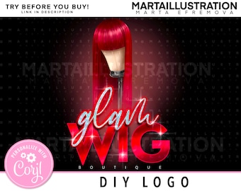 DIY HAIR LOGO, Diy Wig logo, Hair logo, Wig logo, hairstylist logo, Diamond logo, hair business logo, diy glitter logo