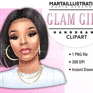 GLAM GIRL CLIPART, cartoon, illustration, girl art, girl with bob, logo ClipArt, beauty ClipArt, boss babe art, planner ClipArt