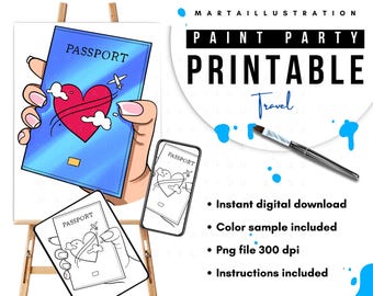 CANVAS PRINTABLE travel, Pre-drawn Canvas, Pre-Sketched Canvas, Outlined Canvas, Sip and Paint, Paint Kit, Canvas Painting, DIY Paint Party