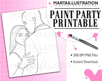 LIENZO IMPRIMIBLE pareja, Lienzo pre-dibujado, Lienzo Pre-Esbozado, Lienzo Delineado, Sorbo y Pintura, Kit de Pintura, Pintura de Lienzo, Fiesta de Pintura DIY