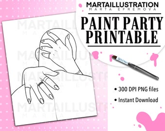 CANVAS PRINTABLE pareja, Lienzo predibujado, Lienzo prebocetado, Lienzo delineado, Sorbo y pintura, Kit de pintura, Pintura de lienzo, Fiesta de pintura DIY