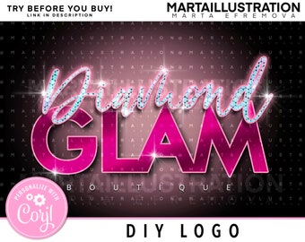 DIY DIAMOND LOGO, Diy Glitter logo, diy text logo, Hand logo, Diy boutique logo, beauty logo, Premade business logo, diy pink logo