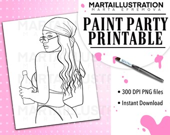 LEINWAND DRUCKBARE Babe, vorgezeichnete Leinwand, vorgemalte Leinwand, umrissene Leinwand, Sip and Paint, Paint Kit, Canvas Painting, DIY Paint Party