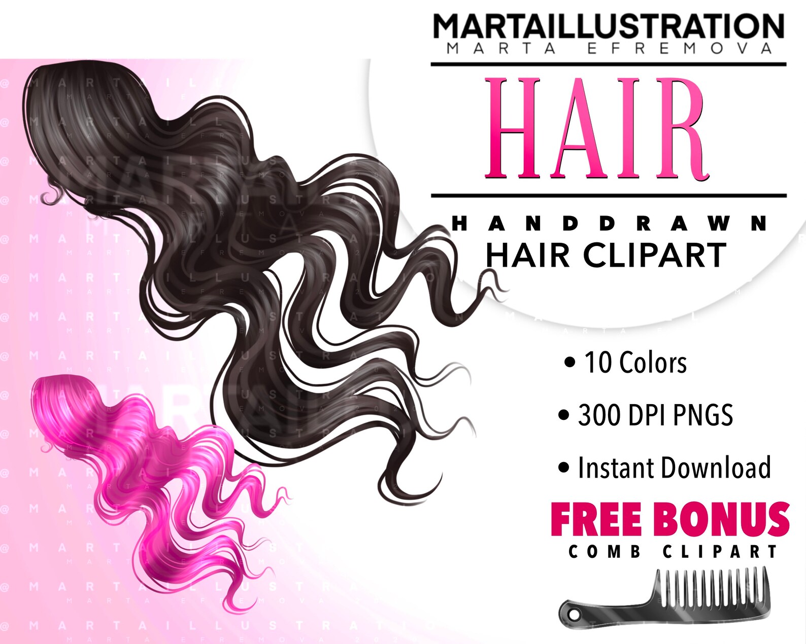 Hair Clipart Long Hair Clipart Wavy Hair Clipart Woman | Etsy