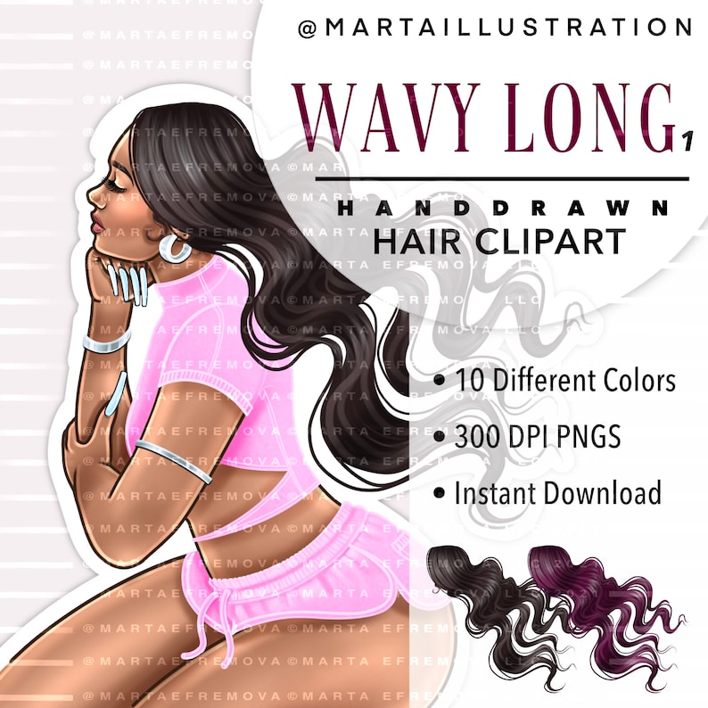 Hair Clipart Long Hair Clipart Wavy Hair Clipart Woman - Etsy