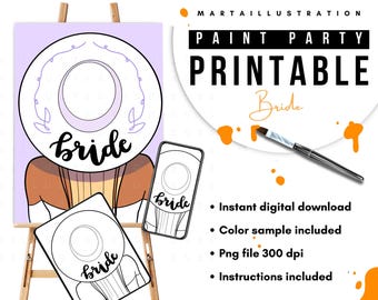 CANVAS PRINTABLE bride , Pre-drawn Canvas, Pre-Sketched Canvas, Outlined Canvas, Sip and Paint, Paint Kit, Canvas Painting, DIY Paint Party