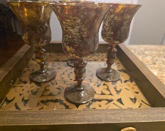 Vintage and Discontinued Handblown Art Glass Agate Wine Glasses produced in Poland in the 1970s for Neiman Marcus