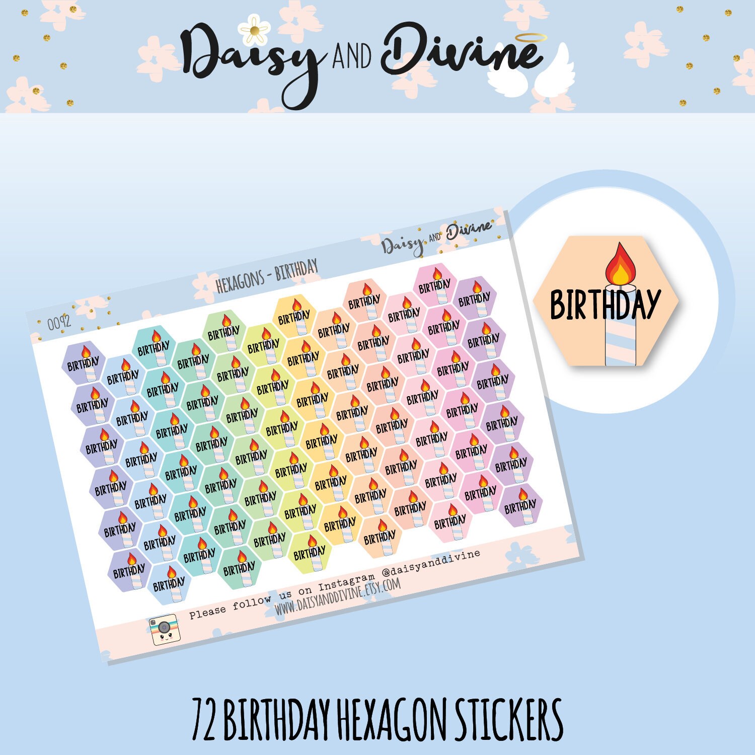Birthday Planner Stickers, Hexagon Stickers, Birthday Reminder, Birth…