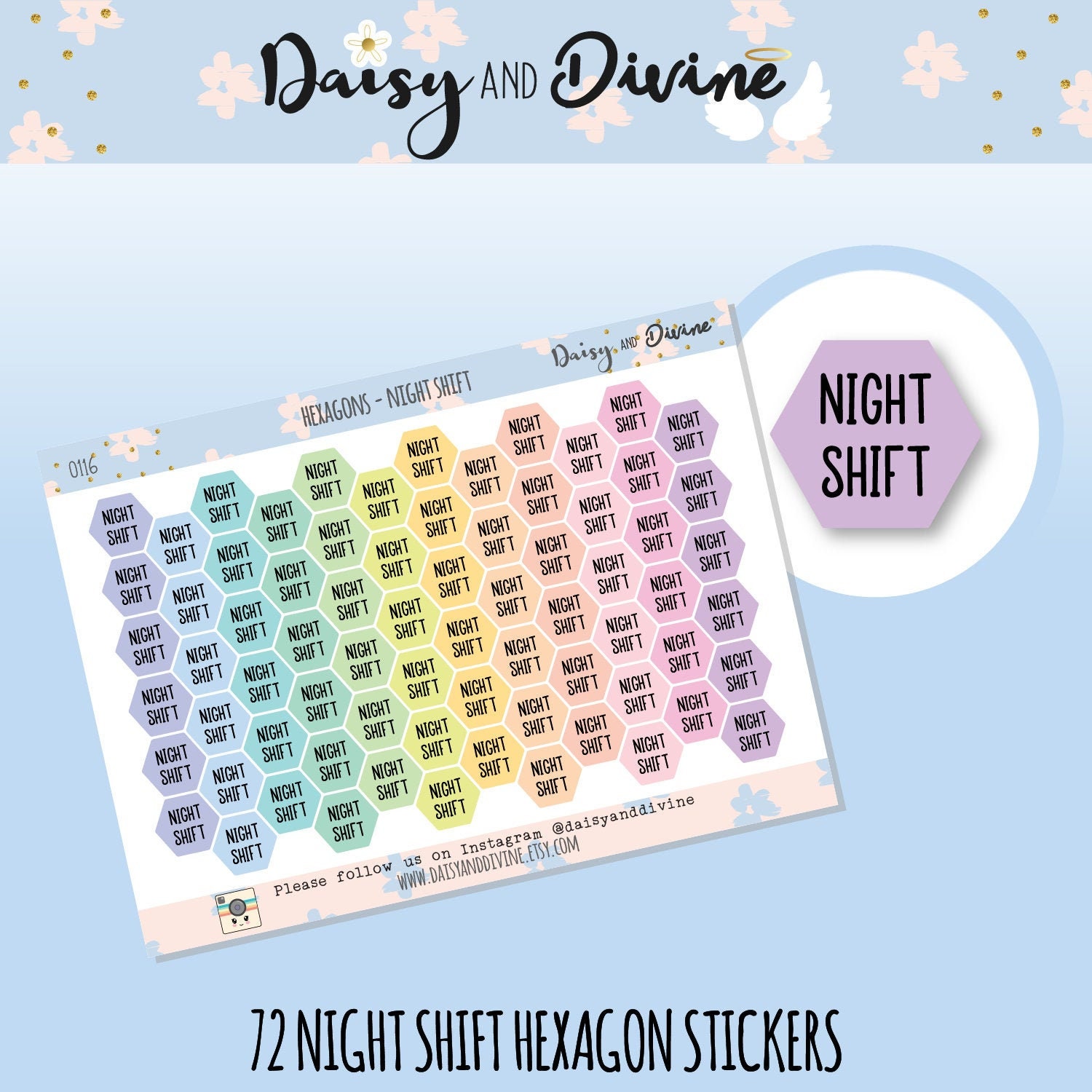 Night Shift Planner Sticker, Hexagon Sticker, Shift Worker Stickers, …