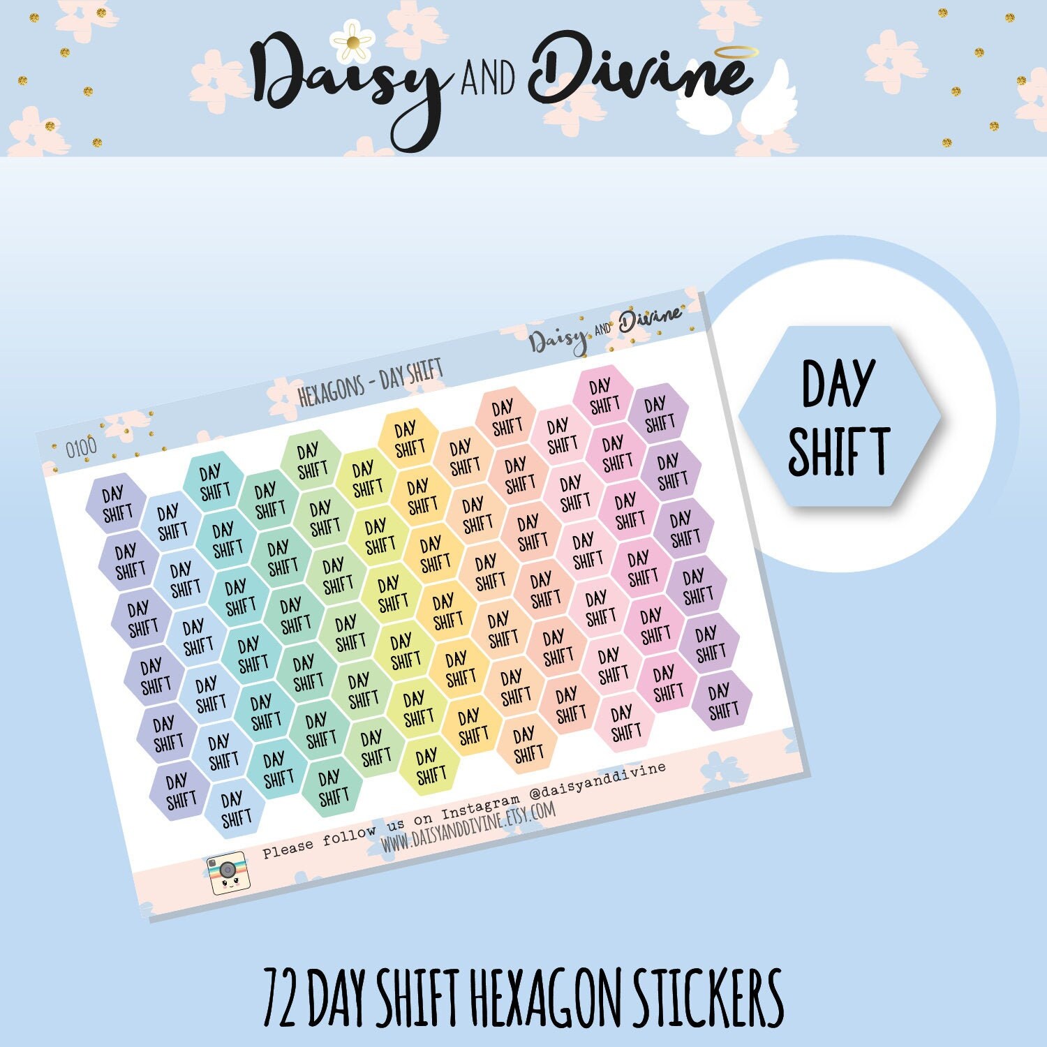 Day Shift Planner Stickers, Hexagon Stickers, Shift Worker Stickers, …