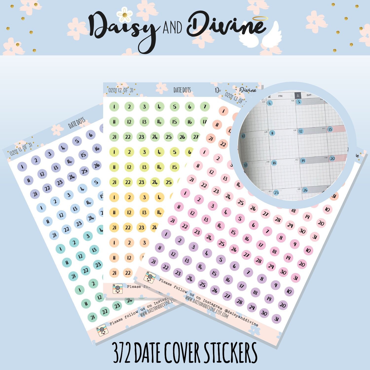 Date Cover Stickers, Date Cover Dot Planner Stickers, Mini Date Dots,…