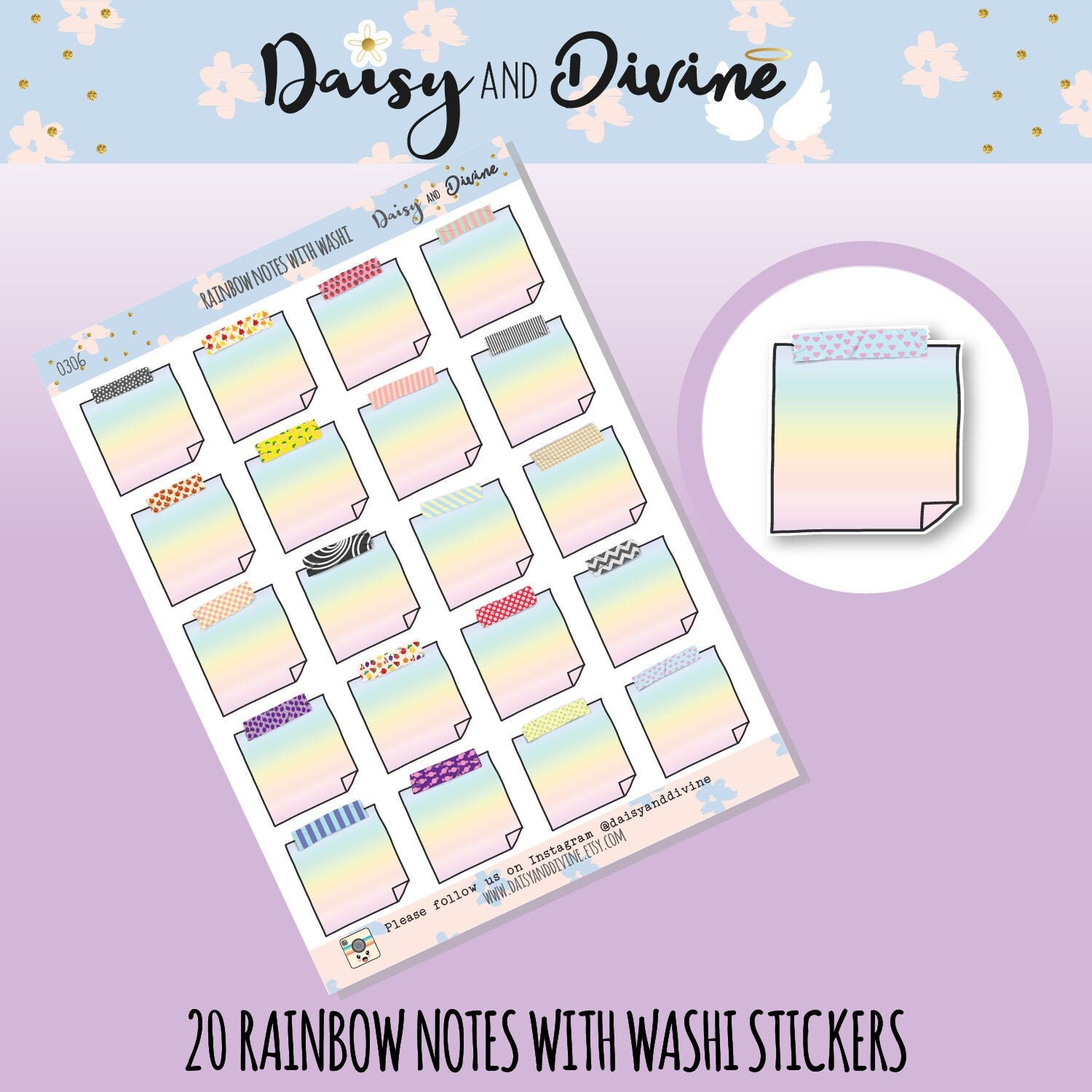 Sticky Notes with Washi Planner Stickers, Washi Tape, Rainbow Sticky …