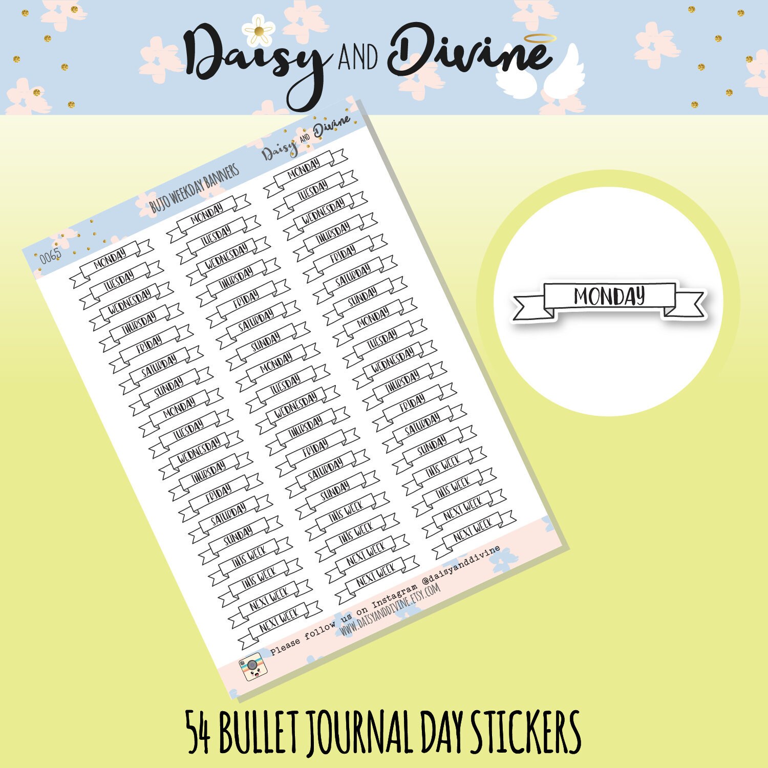 Bullet Journal Days of the Week Handdrawn Banner Planner Stickers, We…