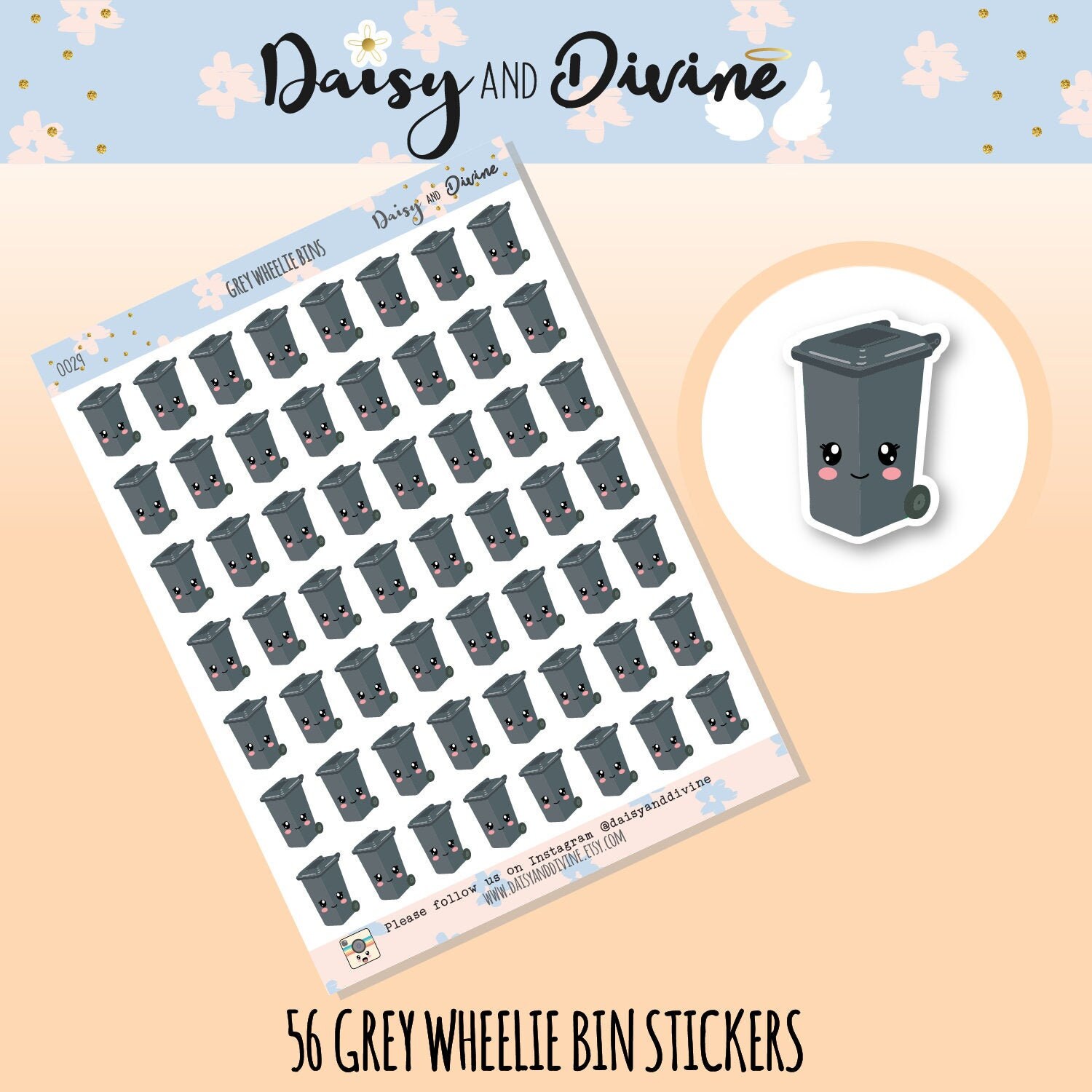 Kawaii Grey Wheelie Bin, Rubbish Bin, Recycling Bin, Garbage, Trash C…