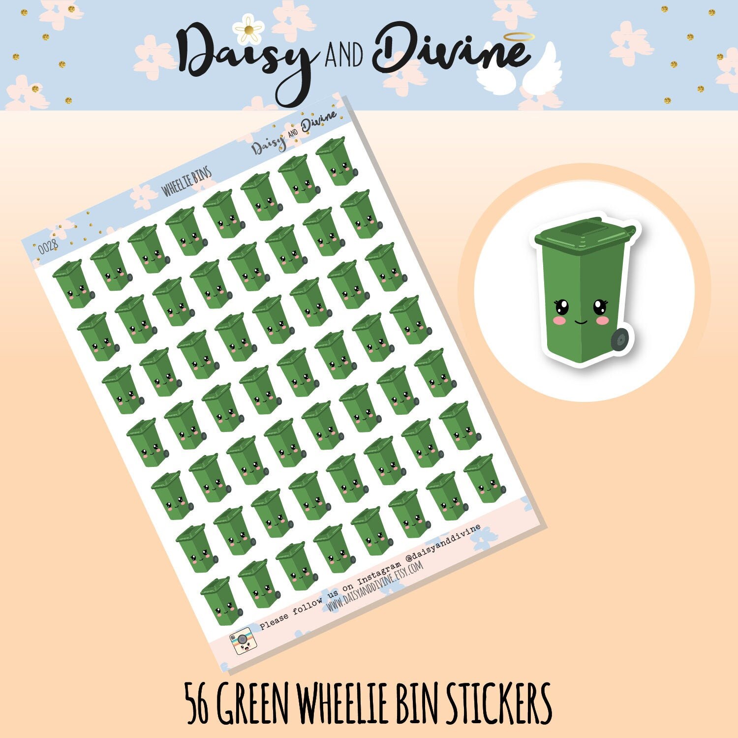 Kawaii Green Wheelie Bin, Rubbish Bin, Recycling Bin, Garbage, Trash …