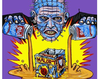 Malört Hellraiser Art Print, Horror Cult Classic Mashup