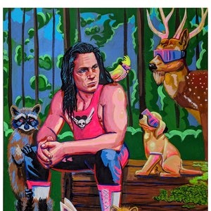 Bret Hart and Animals wrestling artwork, rasslin wall decor, hart foundation poster, Canadian wrestlers fine art print
