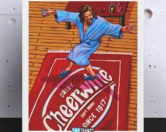 Cheerwine & The Big Lebowski Mashup Art Print – Unique 11x17 Wall Art, Fun Decor for Fans of Cult Classics and Southern Drinks
