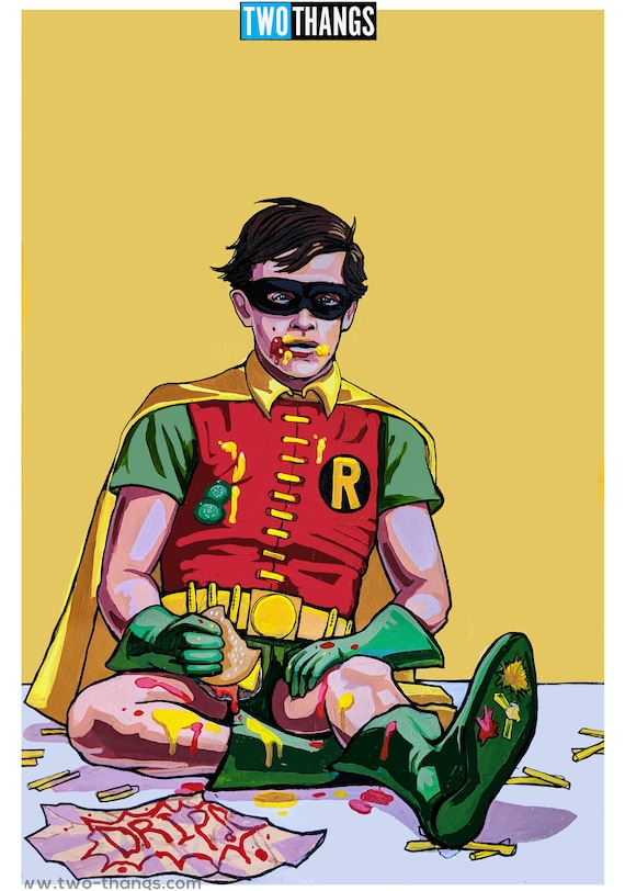 Robin from Sixties Batman and Cheeseburgers Mash up Art - Etsy UK