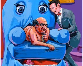 Pee Wee Herman / Danny Devito mash up art print, weird wall decor artwork