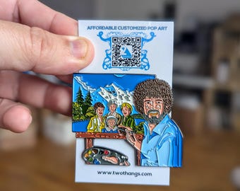 Golden Girls Enamel Pin, Bob Ross Mashup Art, XL Lapel Pin
