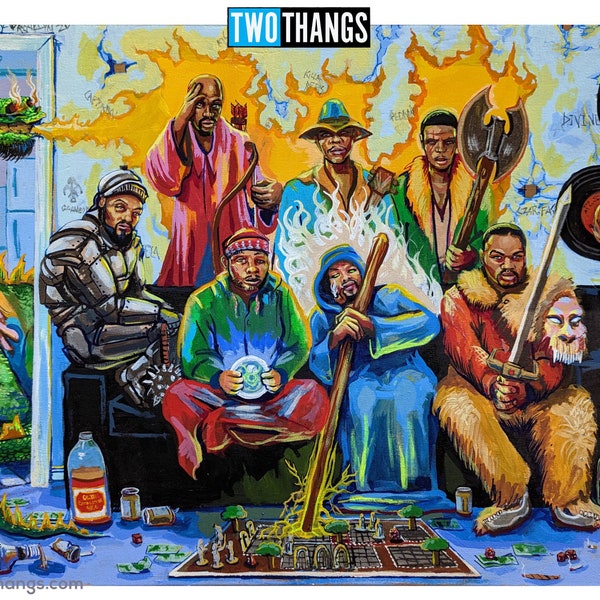 Wu Tang Clan / Dungeons and Dragons mash up artwork, classic hip hop wall decore, rpg rap poster, funny painting rza old dirty gza ghostface