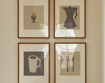 Print Set Of 4 | Handmade Posters |  Kitchen Gallery Wall Art  (Digital Download)