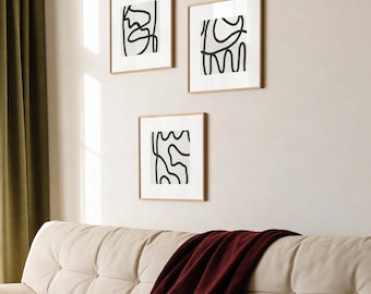 Minimal Line Art Set Of 3 | Abstract Scribble Prints | Modern Neutral Gallery Wall