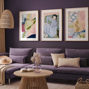 Conjunto de parede de galeria colorida, estampas ecléticas, arte botânica abstrata, arte de parede IMPRIMÍVEL
