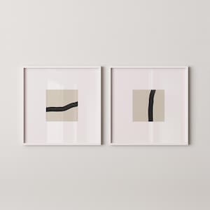 Minimalistisches abstraktes Line Art Print Set | Moderne schwarz und beige Wand Dekor | quadratisches 2er-Set | Drucke2Papier