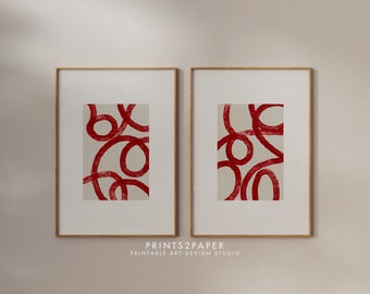 Red Abstract Art Print, Contemporary Art, Printable Art, Gallery Wall Art, Minimal Prints, Modern wall art, Print Set Of 2