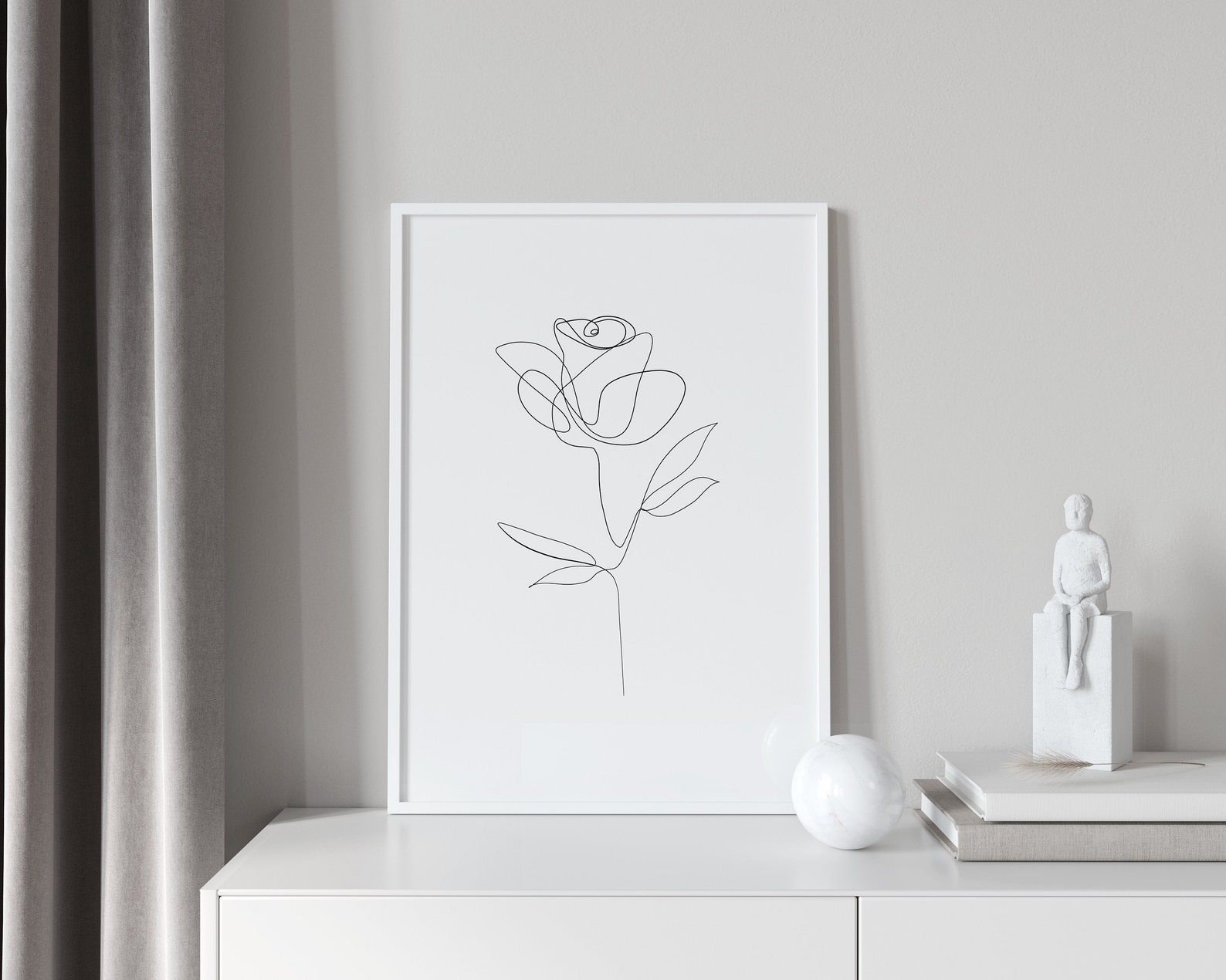 Fine Line Flower Print Flower Line Art Black and White Art | Etsy
