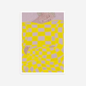 Arte abstracto de personas, arte de pared amarillo y rosa, arte de pared imprimible, arte moderno, arte abstracto de la pared, impresión figurativa, arte a cuadros