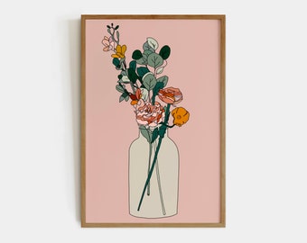 Boho Flower Print,Fall Decor Botanical Prints,Abstract Daisy Wildflowers Illustration Print,Minimalist Wall Art Bedroom,Printable Poster