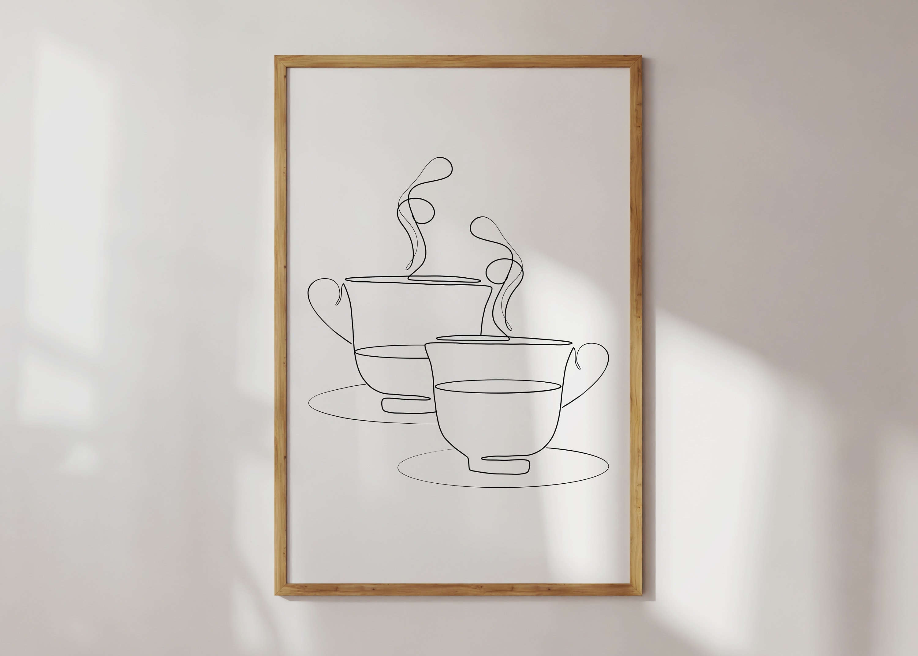 One line drawing coffee cup. Modern minimal art, aesthetic contour.  Continuous line mug with steam for logo, card, sticker, emblem, label,  prints, t-shirt design, poster, banner. Vector illustration Stock Vector