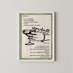 Snowball Cocktail Recipe Printable Wall Art | Retro Holiday Drink Decor | Christmas Print | Cocktail Poster | Prints2paper