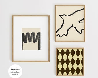 Hand gezeichnete Wandkunst | Zeitgenössische Galeriewand | Set aus 3 Drucken von Paperhus