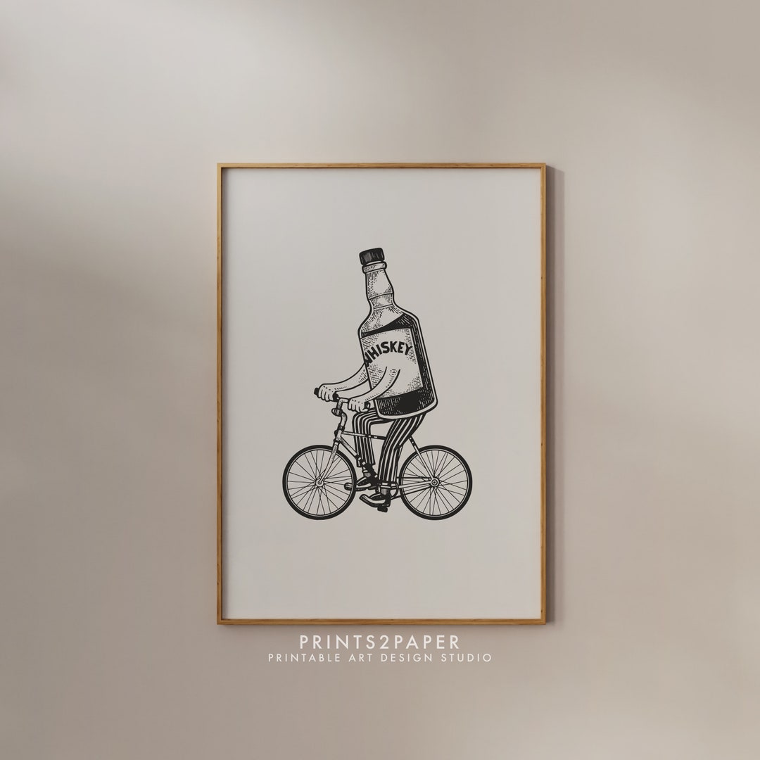 Bar Cart Art Print, Whiskey Print, Vintage Prints, Black and White Art