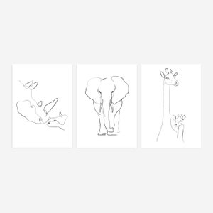 Set of 3 Nursery Wall Art, Animal Print Line Drawing, Safari Nursery, Minimalist Kids Room Art Decor, Minimal Nursery, Modern Nursery Art