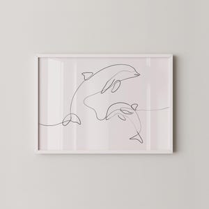 Minimalist Dolphin Line Art Print | Modern Marine Decor | Elegant Ocean Wall Art | Nursery Line Art | Prints2paper