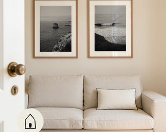 Black and White Coastal Photography Print Set | Portugal Art Posters (Digital Download)