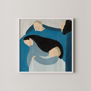 Stampa artistica figurativa astratta / Illustrazione moderna di persone blu e beige per arredamento contemporaneo / Stampa artistica da parete quadrata / Prints2paper