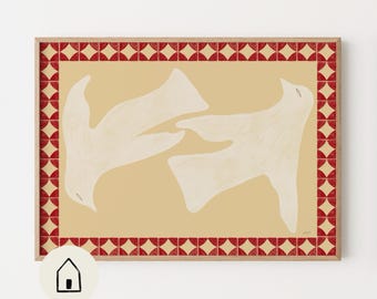 Horizontal Abstract Bird Poster, Human Made Printable Wall Art, Scandinavian Home Decor Ideas