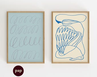 Print Set Of 2 | Handmade Posters | Abstract Figurative Art & Minimal Line Print  (Digital Download)