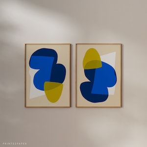 Contemporary Abstract Art, PRINTABLE Wall Art, Blue And Yellow Wall Art, Abstract Shapes, Colorful Prints